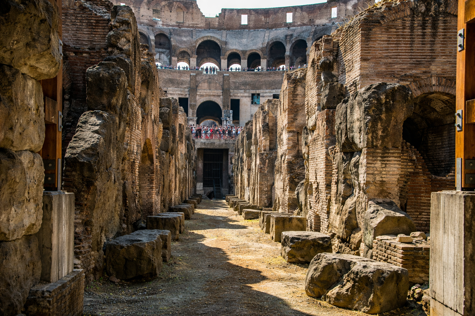 Stone corridors beneath the Colosseum