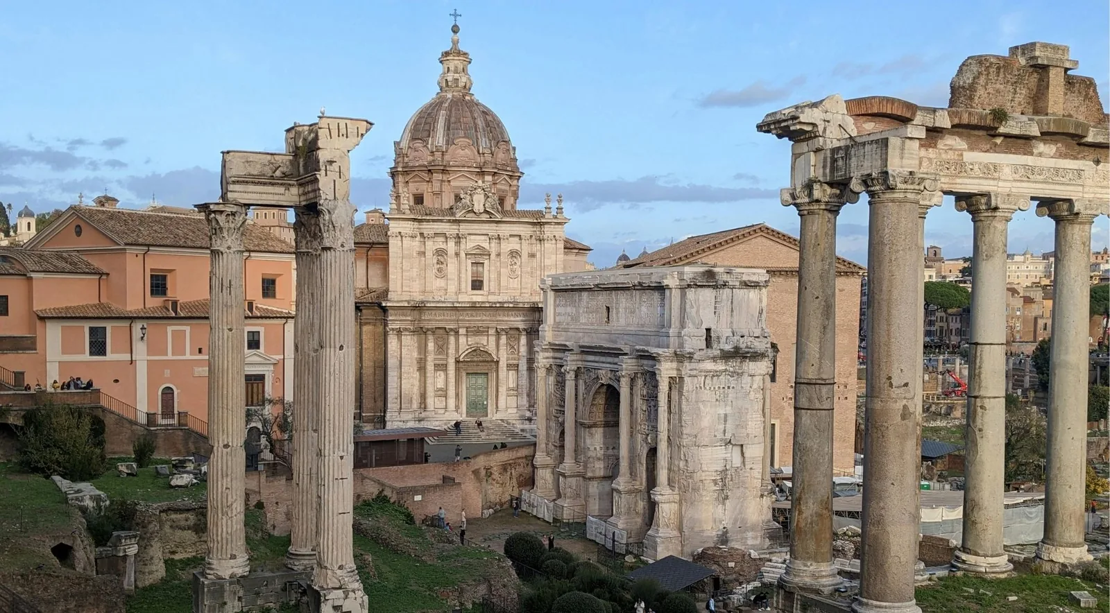 Columns of the Roman Forum with the Arch of Septimius Severus
