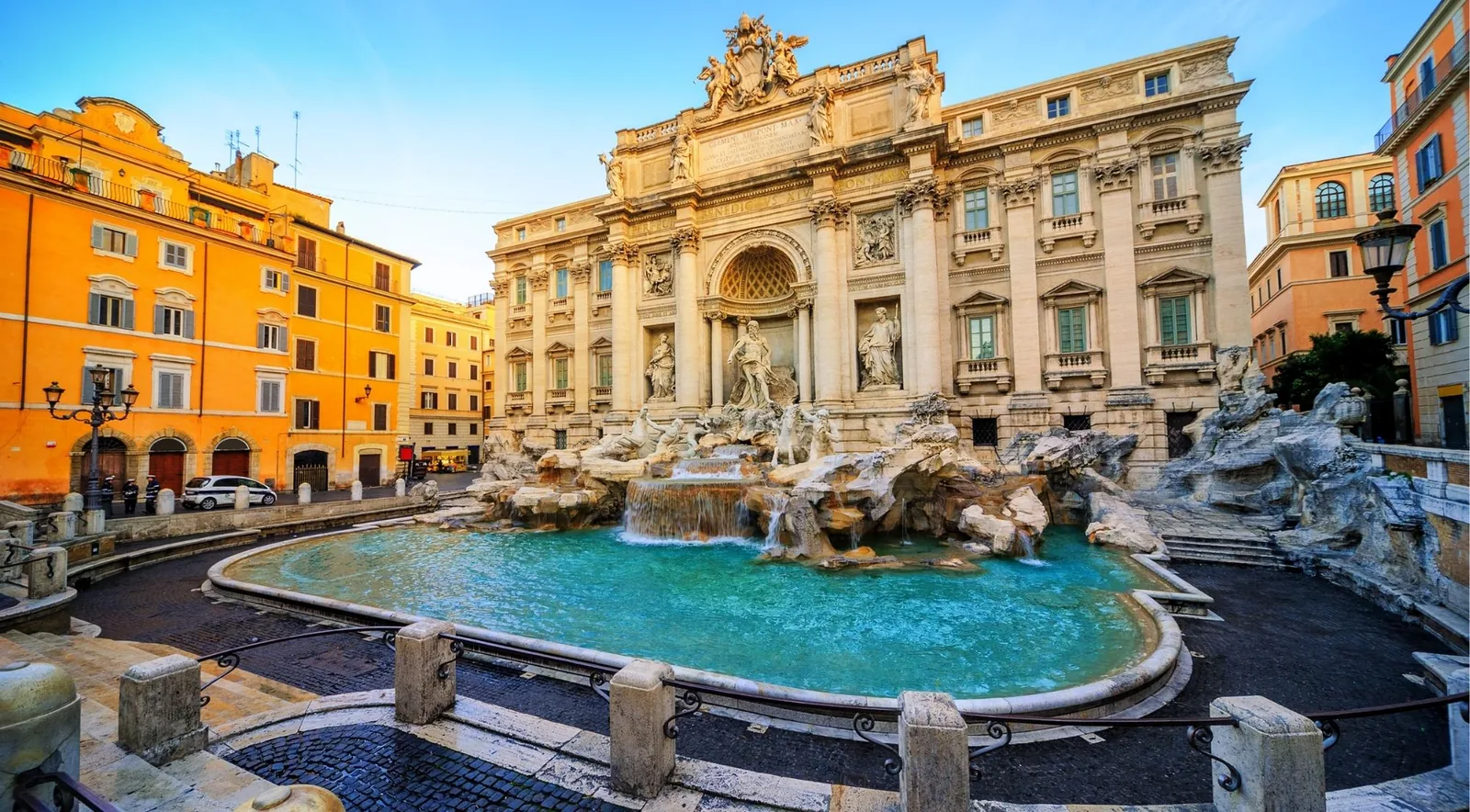 The Trevi Fountain and its piazza in the early morning